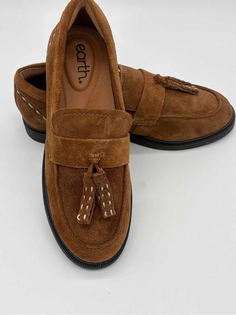 Earth Brown Suede Tassel Loafers for Women